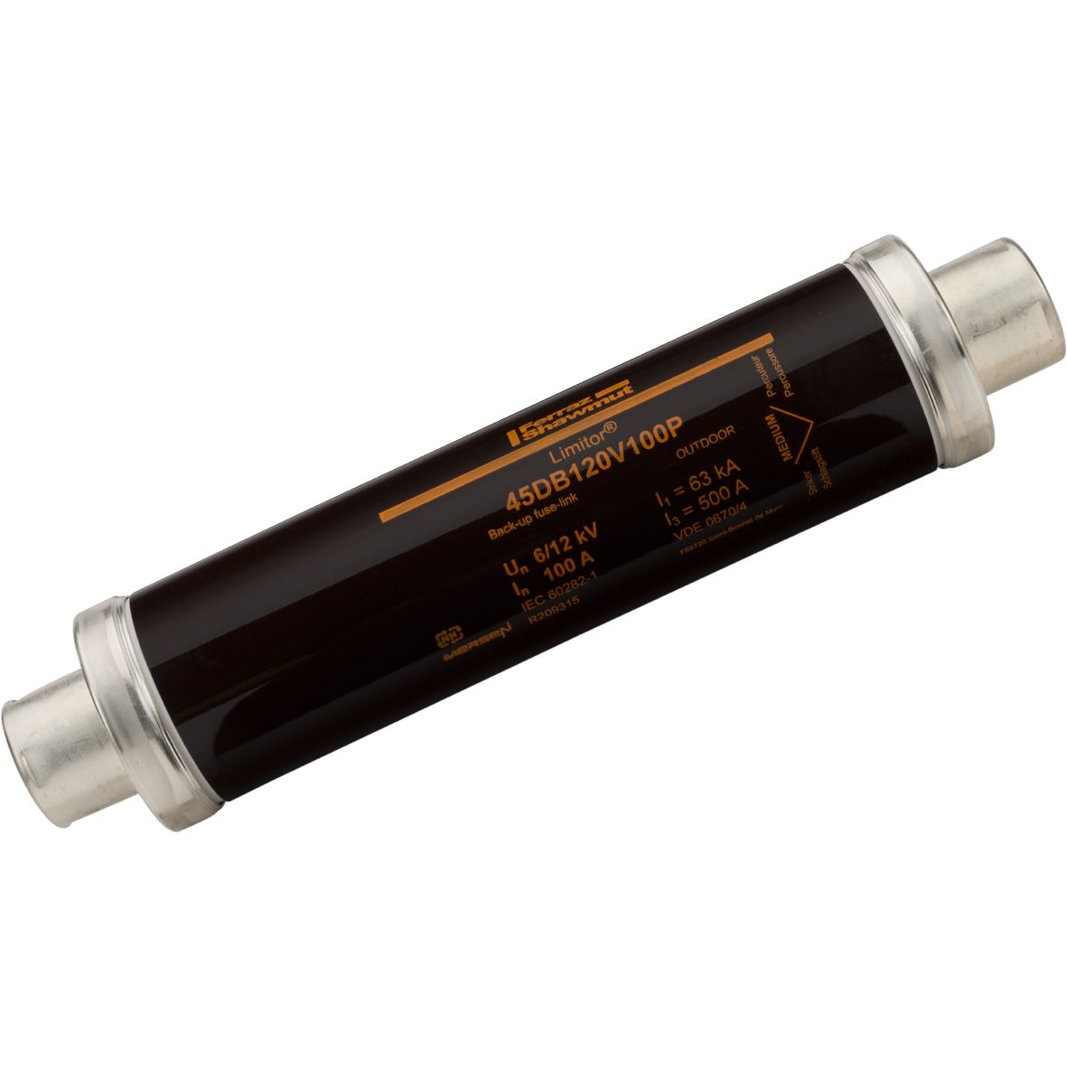 R209315 - HV fuse, DIN, VDE T4, 12kV 100A, 292mm, 45mm, medium striker 80N